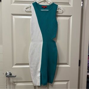 WOW Couture Teal and White Asymmetrical Bodycon Dress